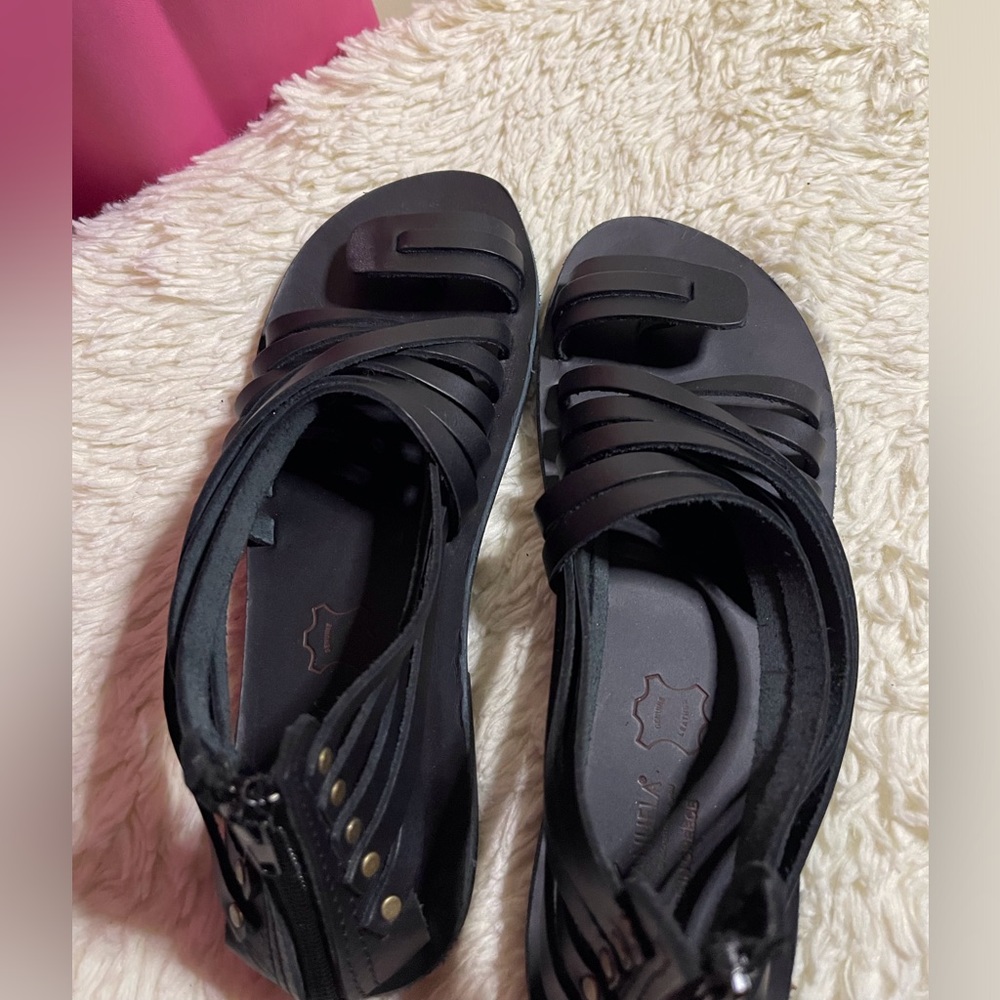 Black Womens Strappy Back-Zip Sandals made in Greece